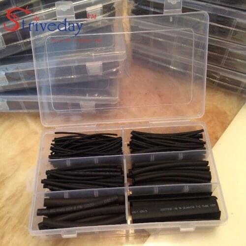 150 PCS/box 1MM 2MM 3MM 4MM 6MM 8MM Black Assortment Ratio 2:1 Polyolefin Heat Shrink Tube Tubing Sleeving Wrap Wire Cable Kit