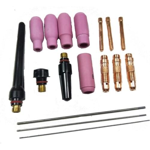 17Pcs Welders Welding Torch TIG Cup Collet Body Nozzle Kit Tungsten Electrode For WP-17/18/26 TIG Welding Torch