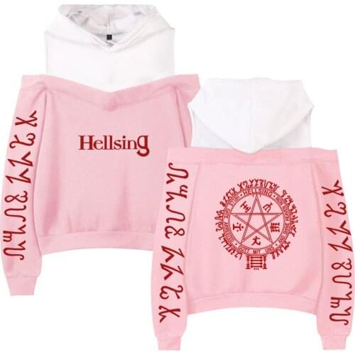 2021 Hellsing Hoodies Female Off Shoulder Sweatshirt Womens Pullover Harajuku Streetwear Anime Girls Fashion Clothes