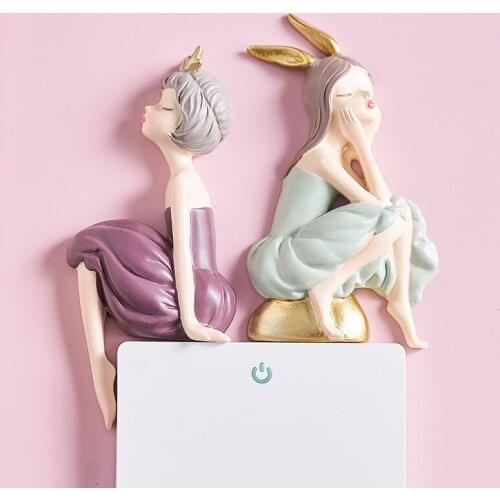 Socket Decoration Switch Wall Stickers 3D Stereo Cartoon Girl Resin Home Decoration Modern Wall Switch Protection Accessories