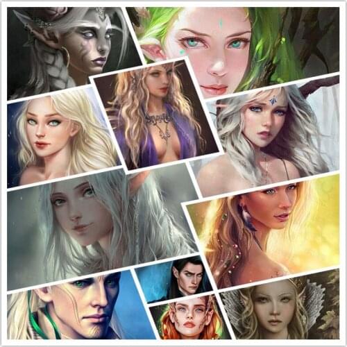 Diy Diamond Painting Western Anime Movie Style Exquisite Beauty with Elf Ears and Flowing Green Hair Home Decoration Poster