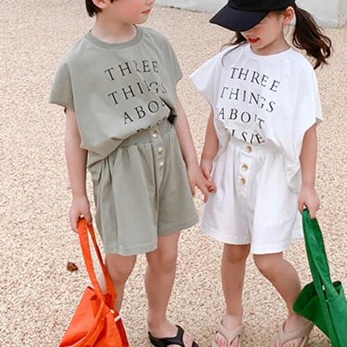 ChildrenS Clothing Suit Siblings Korean Summer Clothes Boys And Girls Baby Letters Sleeveless T-Shirt+Wide-Leg Shorts Two-Piece