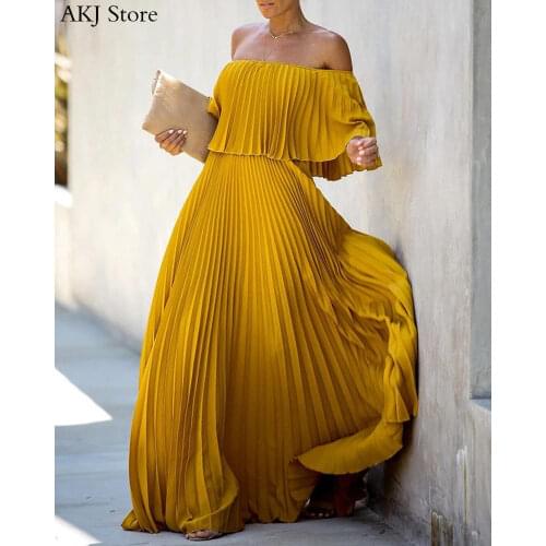 Elegant Sexy Off Shoulder Party Club Long Dress Evening Gown Pleated Maxi Dress