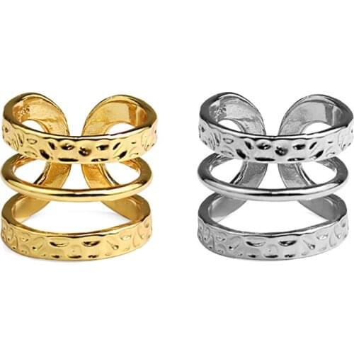 Retro Punk Fashion Elegant Multi-Three-Layer Temperament Simple Hollow Wide Chunky Index Womens Open Finger Rings