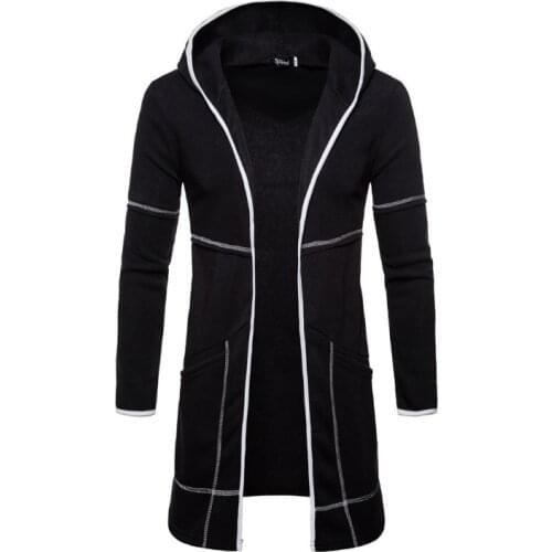 Europe and America Cardigan Hoodies Men New Fashion Black Hooded Sweatshirts Autumn Design Long Hoodies Coat Europe/US Size