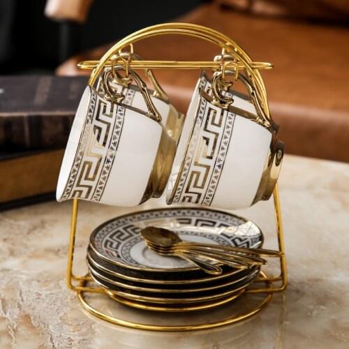 European Ceramic Tea Cup And Saucer Set Chinese Ivory Gold bone china Coffee Cups Set Pot Creamer Sugar Bowl Teatime Teapot Mug