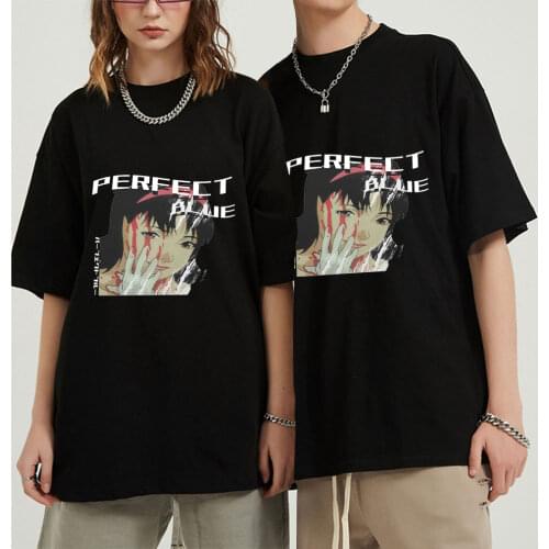 Perfect Blue Japanese Anime Girl T-Shirt Black Mens T-shirt Short Sleeve T-shirt Cotton Gothic Clothes Aesthetic Unisex Clothes