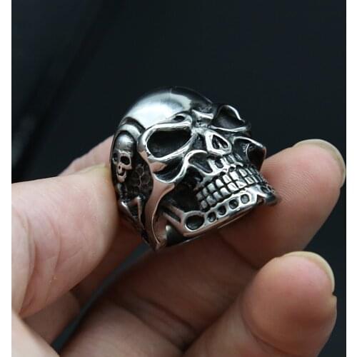 Cool Gothic Kapala Skull Ring for Men Stainless Steel Biker Skull Ring Male Punk Rock Hip Hop Jewelry Dropshipping Store