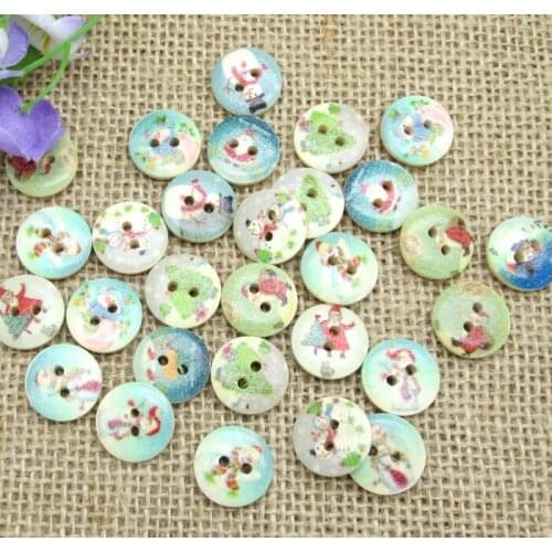 100pcs 15mm Mixed Round Christmas Wooden Buttons For Clothes Crafts Sewing Decorative Needlework Scrapbooking DIY Accessories