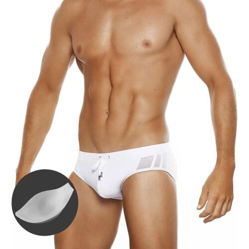 Bikini Mens New White Mesh Stitching Translucent Sexy Low Waist Triangle Swimming Trunks With Push Pad Summer Surfing Beachwear