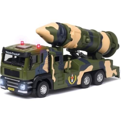 Simulation 1:50 Model Car with Sound Light Open Door Pull Back Function Alloy Military Missile Launch Vehicle Truck Car Toys