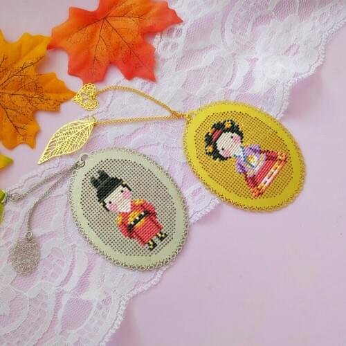 Girl and man Craft Stich Cross Stitch Bookmark Metal Silver Golden Needlework Embroidery Crafts Counted Cross-Stitching Kit