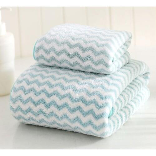 High density coral velvet bathroom towel sets water wave pattern bath towel and face towel soft for adult towel