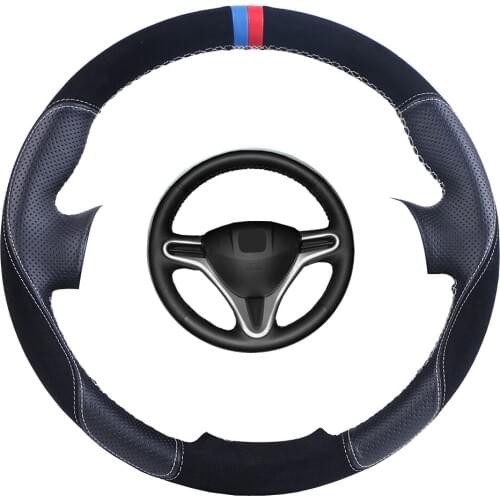 Custom Made Car Steering Wheel Cover Black For Honda Fit 2009-2013 City Jazz Suede Leather Auto Steering Wheel Braid