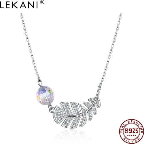 LEKANI 925 Sterling Silver Pendant Necklace For Women Leaf Shape Design Austria Crystal Necklace Party Fine Jewelry 2021 New