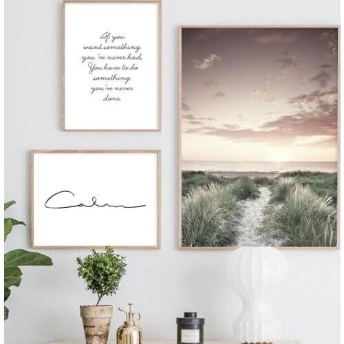 Nature Landscape Poster Grass Field Sunset Nordic Canvas Painting Decorative Picture Wall Art for Living Room Home Decoration