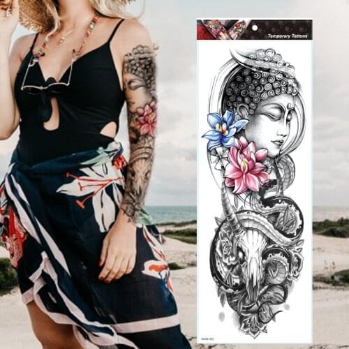 REALISTIC TEMPORARY TATTOO SLEEVE, ARM,BUDDAH, LOTUS,HELLS ANGEL, SKULL, ROSES, MENS, WOMENS