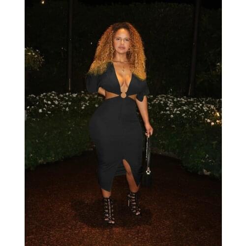 Sexy Deep V Neck Long Dress Club Party Wear Women Short Sleeve Backless Irregular Dress Bottom Slit Ladies Designer Dresses