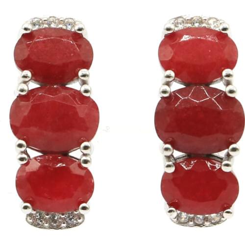 14x8mm Highly Recommend Top Selling 3.5g Real Red Ruby Created Violet Tanzanite CZ 925 Solid Sterling Silver Stud Earrings