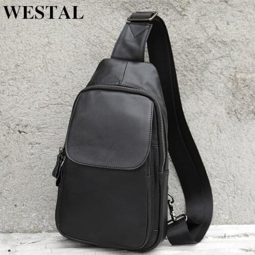 WESTAL Men Chest Bags Male Sling Bag Mens Shoulder Bag Genuine Leather Messenger Crossbody Bags for Men Casual Chest Pack