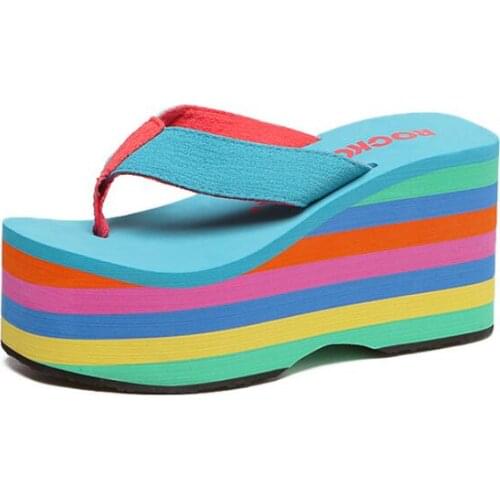 SunNY Everest women flip flops beach slippers women shoes platform heels slope rainbow colorful outwear slippers 34-39