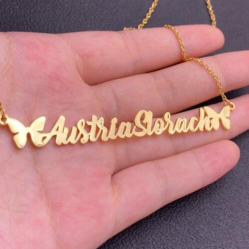 Personalized Bracelet Necklace Sets for Women Custom Name Butterfly Pendant Necklace Gold Plated Nameplate Bracelet Jewelry Sets