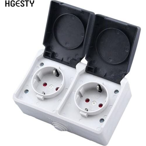 2P+E 16A 250V IP44 outdoor power socket EU Plug Wall Waterproof Dust-proof Socket German Type Electrical Power Socket With Cover