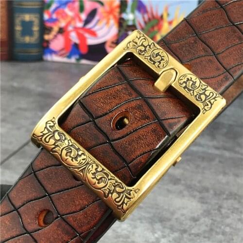 Mens belts Luxury Retro Hand Carving Super Thick Men Leather Belt Ceinture Designer Brass Belt Buckle Mens Belt Riem MBT0002