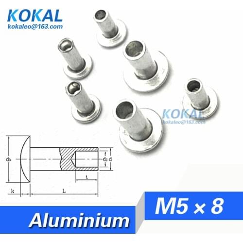 [YKAL-M5*8]100PCS Free Shipping M5 Series oval head half hollow rivet M5*8mm aluminum steel rivet