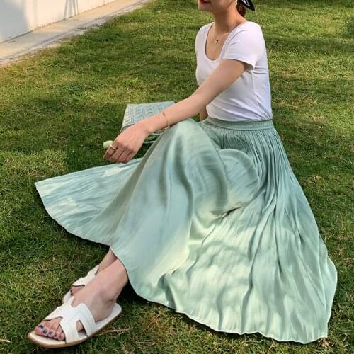 2021 New Women Summer Skirt Candy Color Boho Two Layer Women Long Skirt Stretch High Waist A-Line Skirt Femme Faldas Jupe Saia