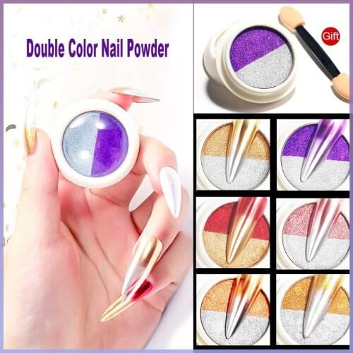 1 Set Double Color Laser Nail Art Dip Powder Glitter Mirror Chrome Nail Powder Manicure Decoration Pigment Powder Free Shipping