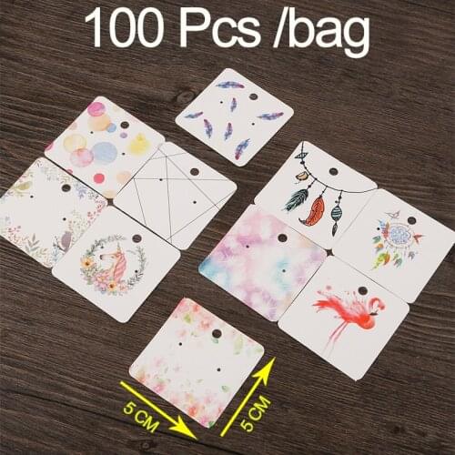 100pcs/bag 5x5 Multi Designs Paper Cute Stud Earring Hang Tag Card Custom Logo Cost Extra Jewelry Display Packing Card