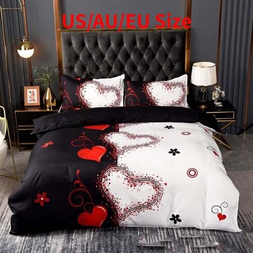 Home Textiles Luxury Love Heart Print 2/3Pcs Comfortable Duvet Cover Set PillowCase Kids Bedding Sets Queen and King Size