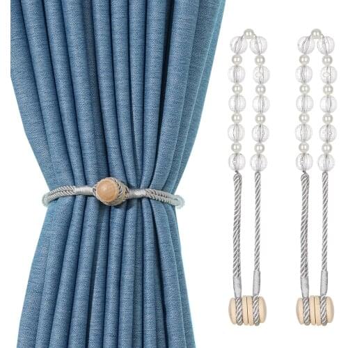 2-Pack Magnetic Curtain Tiebacks,Acrylic Beaded Crystal Window Curtain Decorative Clips,No Drilling Drapery Holdbacks Polyester