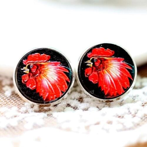 Unique 3D Chook Embossed 16mm Round Coloured Drawing pattern Laser Cut wood Cabochon DIY for Rings, Earring,Brooch,Necklace