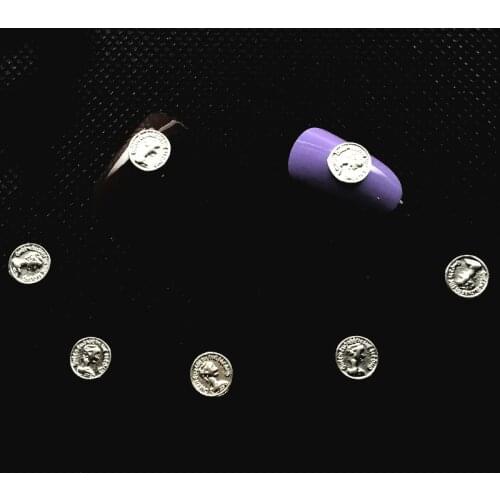 40Pcs Silver Coins Nail Art Decorations Dazzling Metal Nail Dekors Round Nailart Supplies 3d Retro Studs Design New Arrive 2018