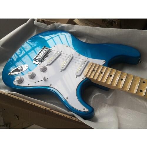Free shipping custom 6 string electric guitar,Metallic blue guitar Yngwie signature neck head,scallop fretboard