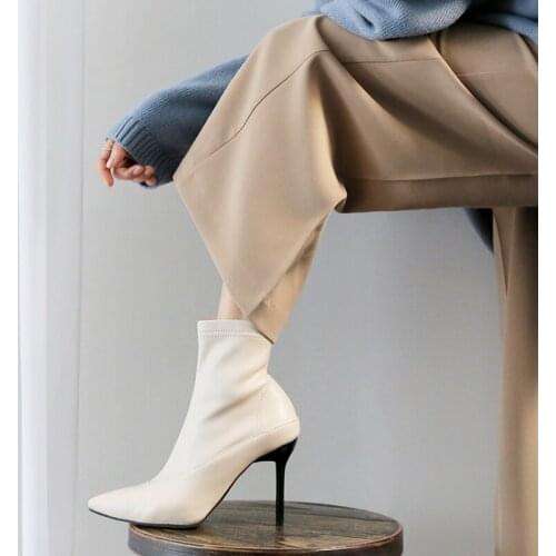 All-match Fashionable Boots Pointed Toe Stiletto Heels 2020 Autumn and Winter Leather Shoes Size 33-42