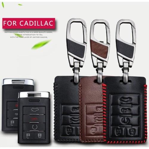 Real Leather Car Key Cover Case For Cadillac ATS Escalade SRX CT6 V STS CTS XT5 ESV ELR DTS ESV Keychain Fob Ring Accessories