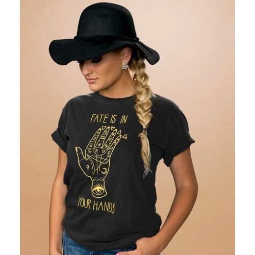 Fate Is In Your Hands Graphic Black T-shirt Trendy Women Crewneck Tumblr Slogan Tshirt Minimal Summer Pure Cotton Funny Tee Top