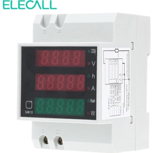 ELECALL D52-2047 AC80-300V Voltmeter AC 0-100A Ammeter Energy Meter DIN Rail Digital Multifunction Power Meter