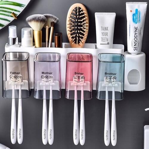 Multifunctional Toothbrush Holder and Mouthwash Cup Set Punch-free Tooth Cup Holder Toothpaste Squeezer Tooth Holder Wash Cup