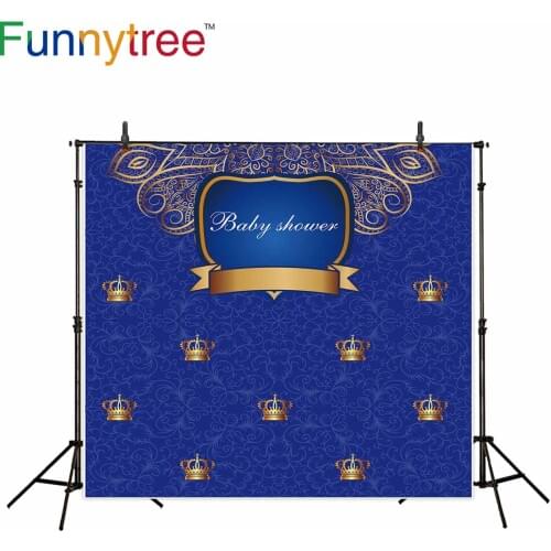 Funnytree photography backdrop royal blue crown baby shower classic birthday background photo studio photographic decor