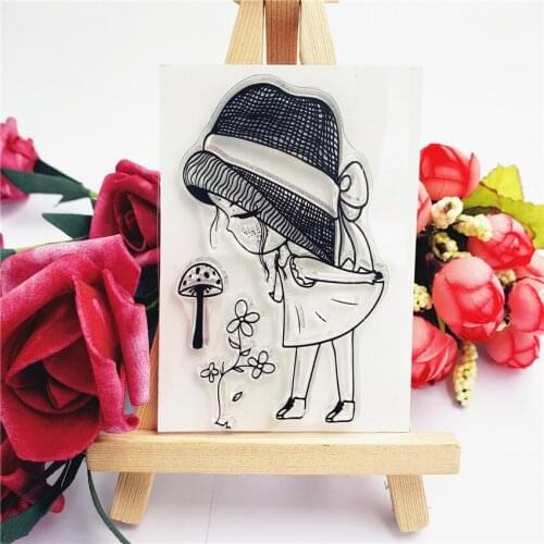 Hot 6*9cm mushroom girl Transparent Clear Stamps / Silicone Seals Roller Stamp for DIY scrapbooking photo album/Card Making