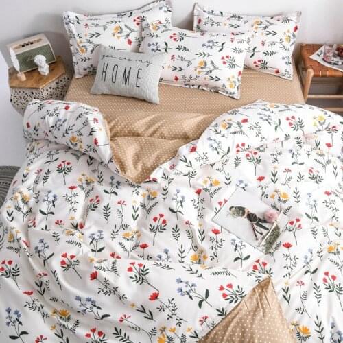 4 Piece Floral Bedding Set Quilt Cover Bed Flat Sheet 2 Pillow Case Soft Brushed Bedspread Colorful Blossom Bedroom Duvet Covers