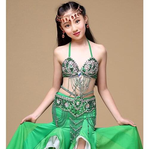 6 Colors Stage Performance Oriental Belly Dancing Clothes 3-piece Suit Bra, Belt, Skirt Children Belly Dance Costume for Girls