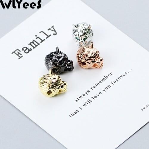 WLYeeS 4pcs CZ Green Eye Wolf head Charm Copper bead animal metal Pendant Loose bead For Jewelry making DIY bracelet Accessories