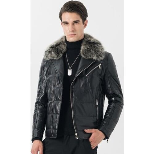 Genuine Leather Jacket Men Real Sheepskin Leather Coats Mens Fox Fur Collar Jacket Duck Down Coat Jaqueta De Couro X003 YY473