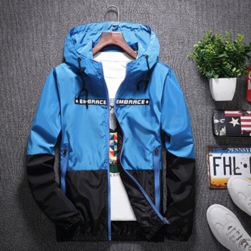 Fashion Spring Autumn Thin Men Jacket Patchwork Sun Protection Windbreaker Hooded Casual Coat New Male Slim Outerwear