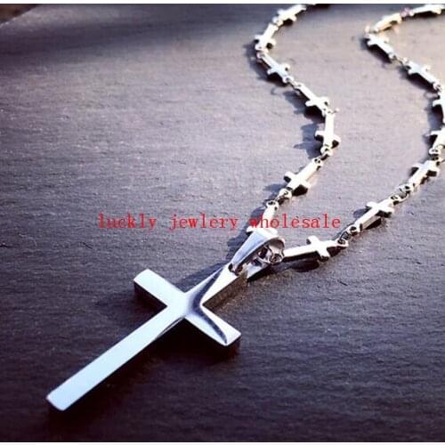 Unisex Mens Stainless steel Religious cross Pendant Mens Strong Cross Chain Necklace Brand New Style
